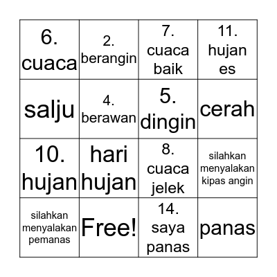 Weather - Cuaca Bingo Card