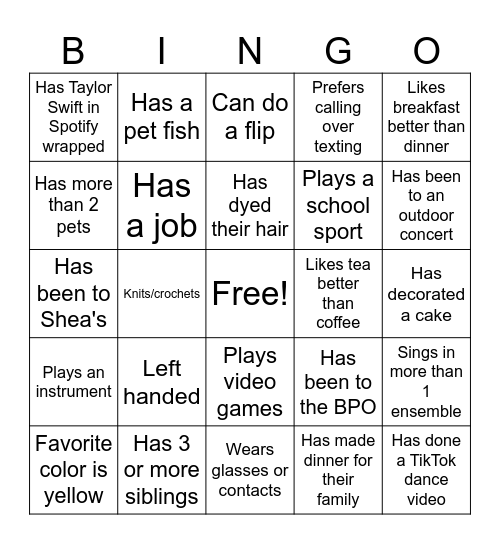 CHORUS BINGO Card
