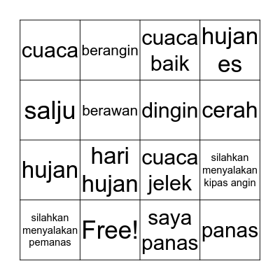 Weather - Cuaca Bingo Card