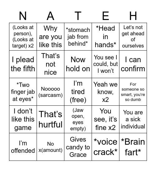 NHB Bingo Card