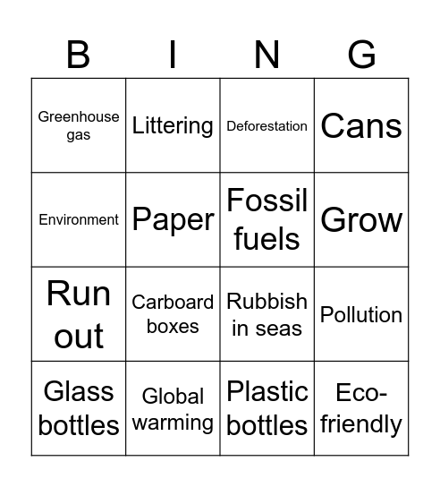THE ENVIRONMENT Bingo Card