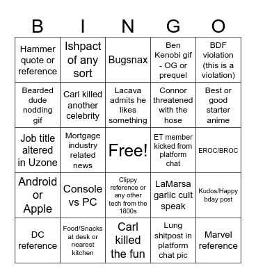 Platform Team Chat™ Bingo Card
