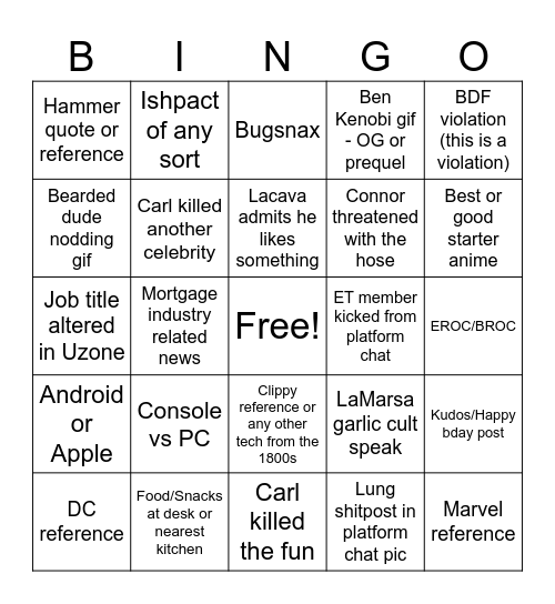 Platform Team Chat™ Bingo Card
