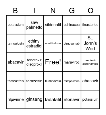 Pharm Block 3 Bingo Card