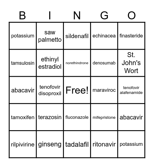 Pharm Block 3 Bingo Card