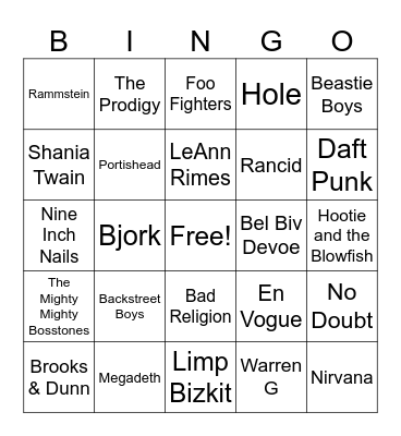 90s Musical Bingo Card