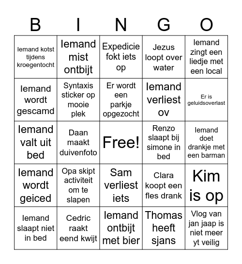 Studiereis Bingo Card