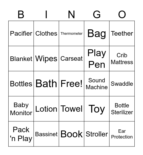 Baby Bingo Card