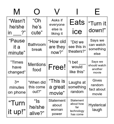 Movie watching with Gigi Bingo Card