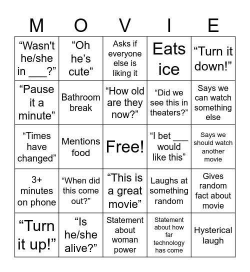 Movie watching with Gigi Bingo Card