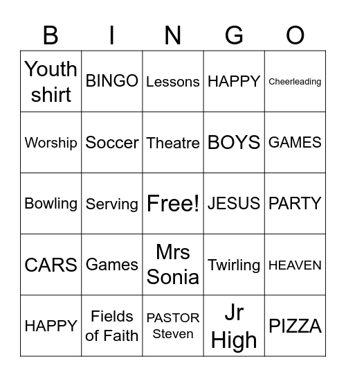 Halleluiah Night Bingo Card