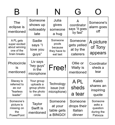 PALOOZA Bingo Card
