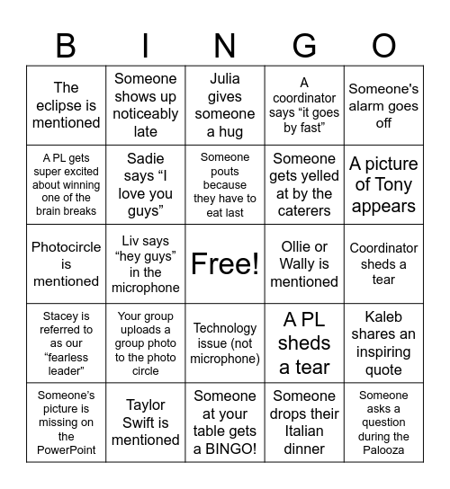 PALOOZA Bingo Card