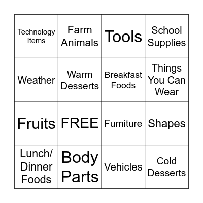 Category Bingo Card