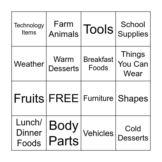 Category Bingo Card