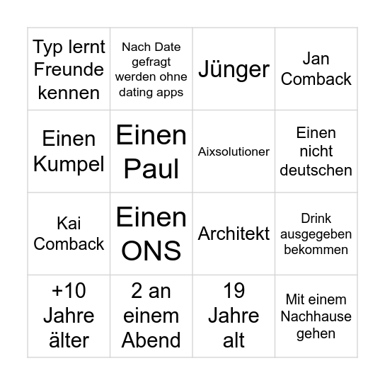 Dating 2025 Bingo Card