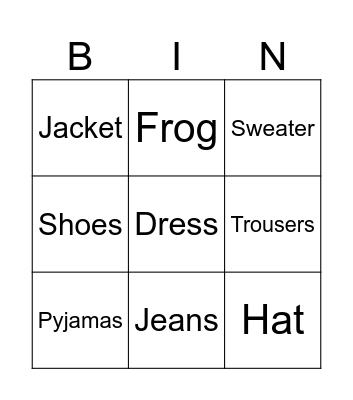 Clothes Bingo Card
