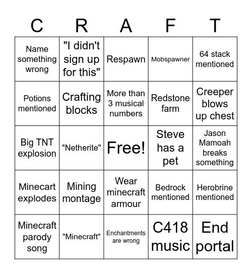Minecraft bingo card Bingo Card