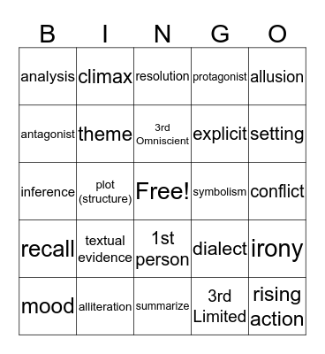 1st Nine Weeks BINGO Card