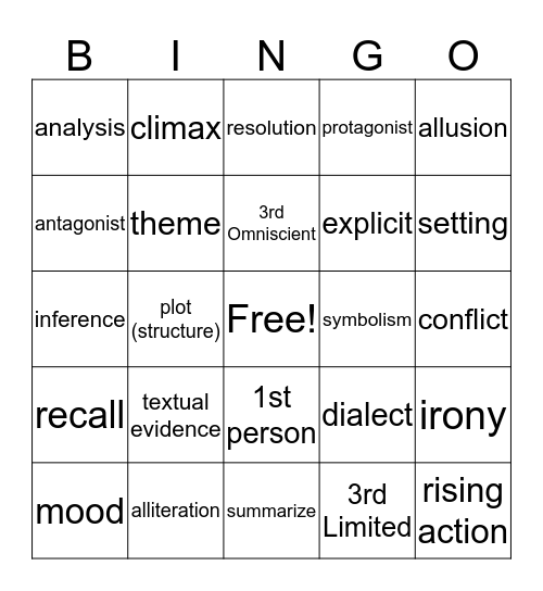 1st Nine Weeks BINGO Card