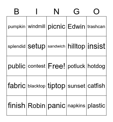 Two Closed Syllable Bingo (Blast 14) Bingo Card
