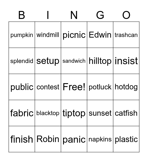 Two Closed Syllable Bingo (Blast 14) Bingo Card