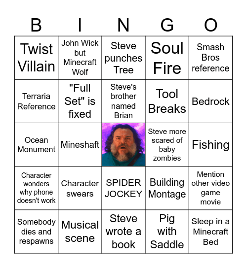 Minecraft Movie Bingo Card