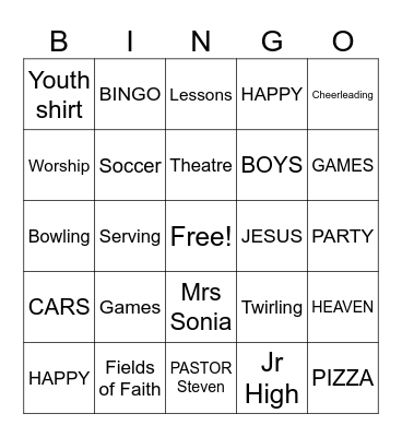 Halleluiah Night Bingo Card