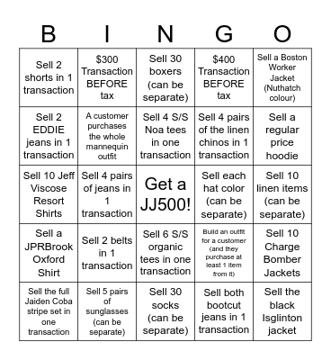 JJ TEAM BINGO! Bingo Card