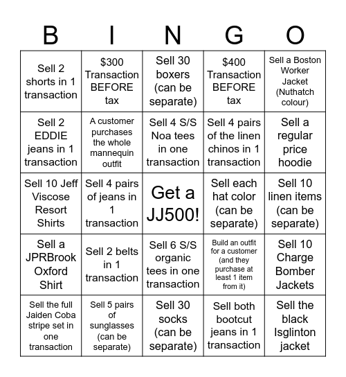 JJ TEAM BINGO! Bingo Card