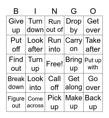Phrasal Verbs Bingo Card