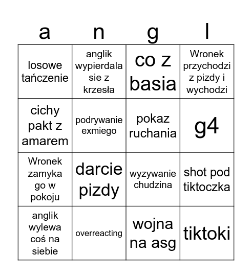 BINGO NA STREAM Bingo Card