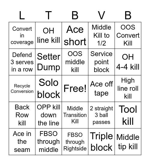 Lane Tech Volleyball Bingo Card