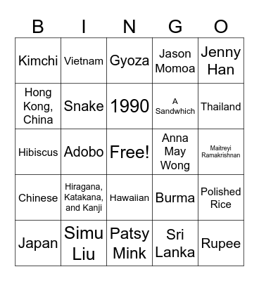 AAPI Bingo Card