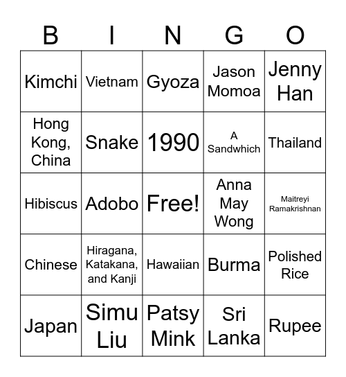 AAPI Bingo Card