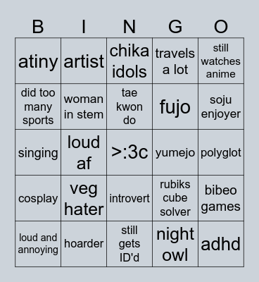 kishi bimgo Bingo Card