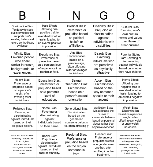 BIAS BINGO Card