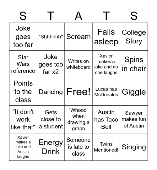 Stats Bingo Card