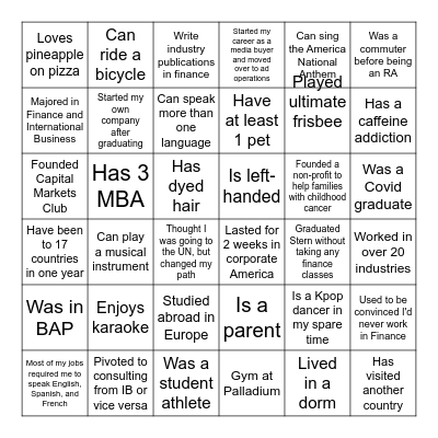 Stuco x Stern10 Networking Bingo Card
