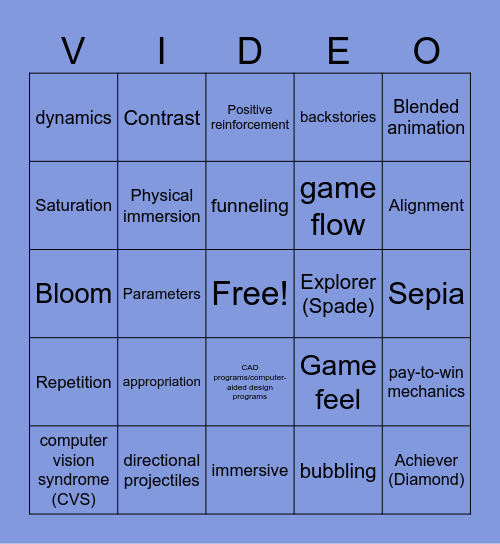 Game Design 1B Bingo Card