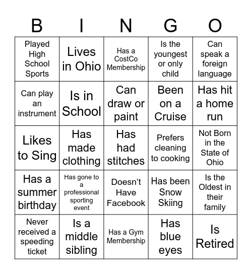 Hoffmann Family Reunion Bingo Card