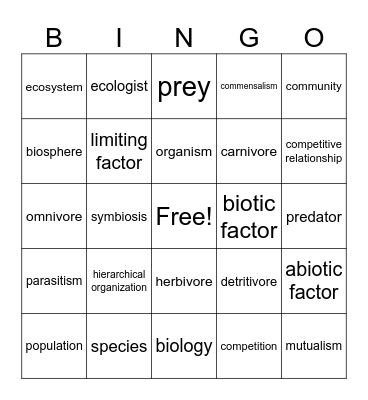 Chapter 8 Vocab Bingo Card