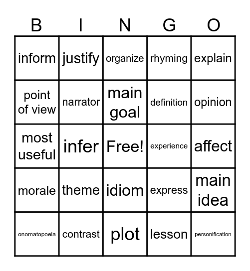 STAAR VOCABULARY BINGO Card