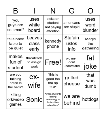 Mr Stampley bingo Card