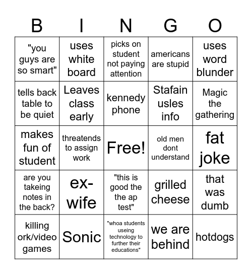 Mr Stampley bingo Card