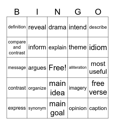 STAAR VOCABULARY Bingo Card