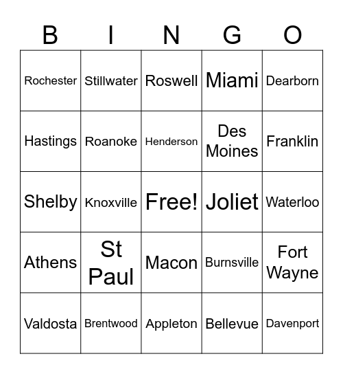 City Bingo Card