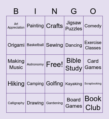 Leisure Education Bingo Card