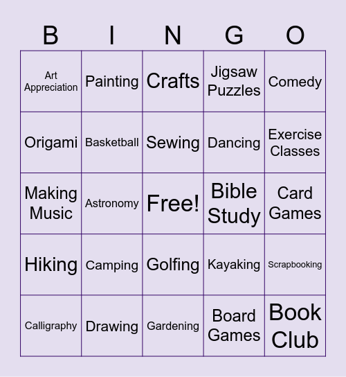 Leisure Education Bingo Card