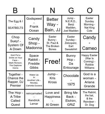 EASTER MUSIC BINGO Card